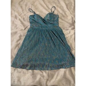 City Studio Teal Rainbow Metallic Pleated Fit Flare Party Dress Juniors 9